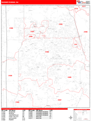 Warner Robins Wall Map Zip Code Red Line Style 2024
